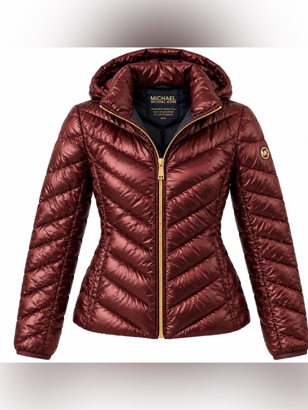 Michael Michael Kors Bronze Metallic Packable Down Puffer Jacket Women’s M